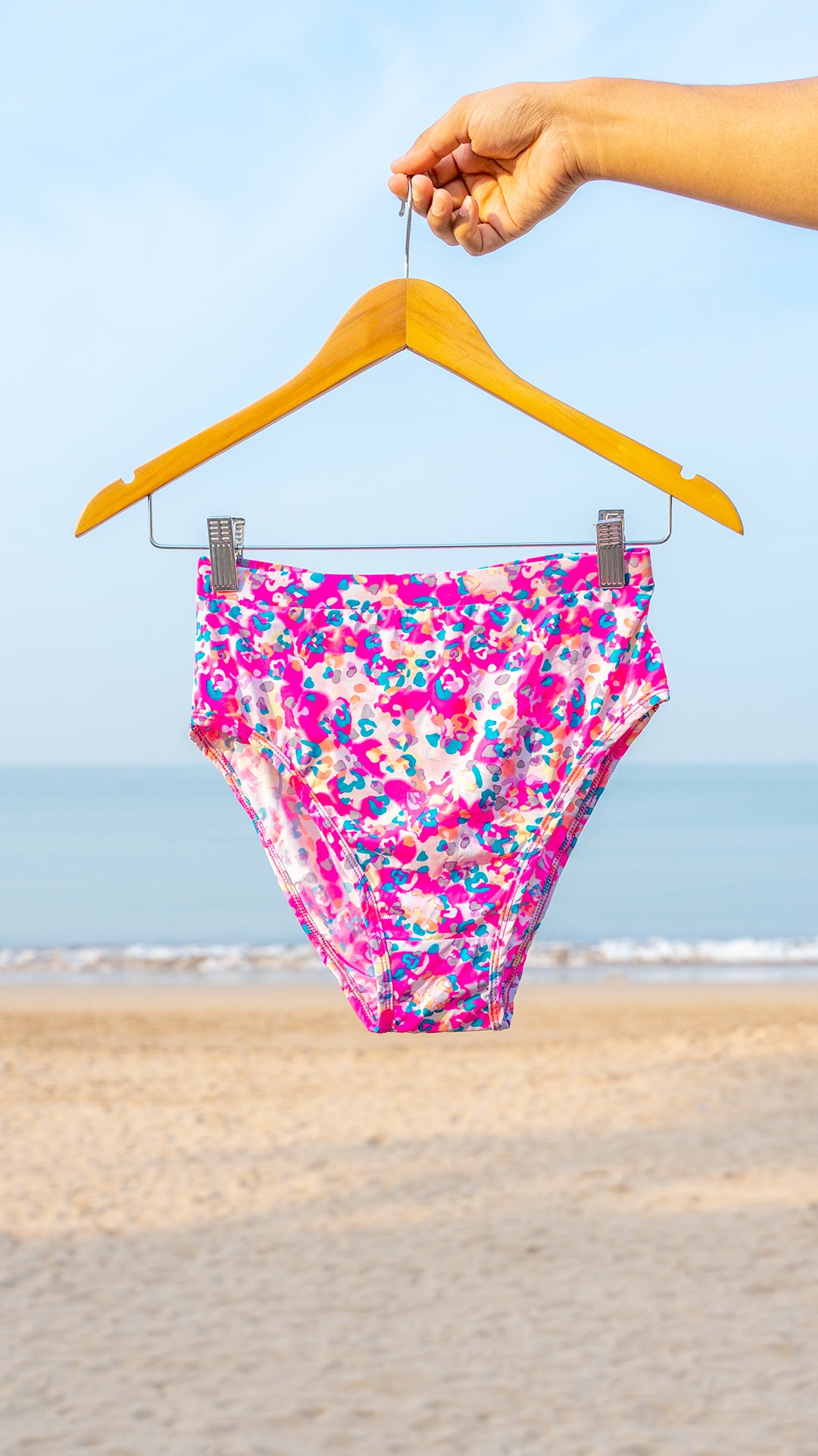 Pink Flower Bikini Padded Top & Full Coverage Bikini Bottom