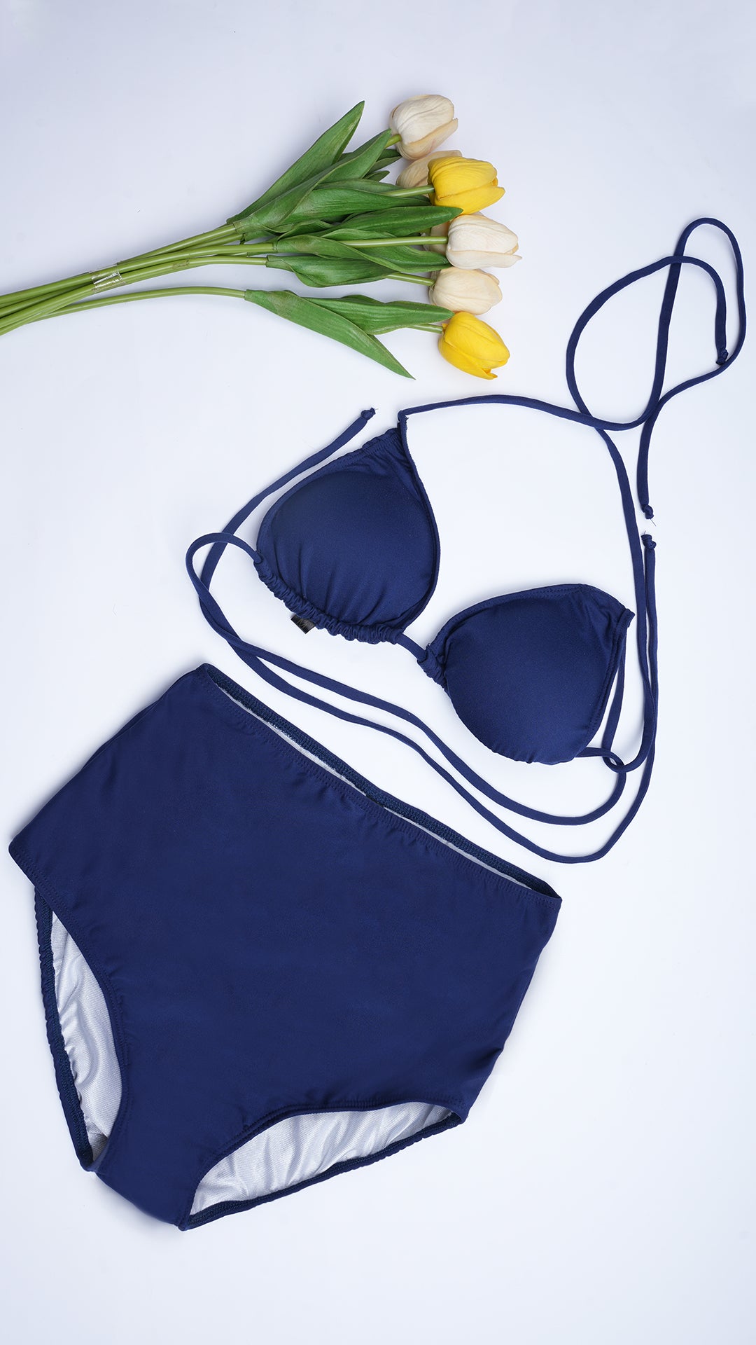 Logut Navy Blue Bikini padded Top & Full coverage Bikini Bottom