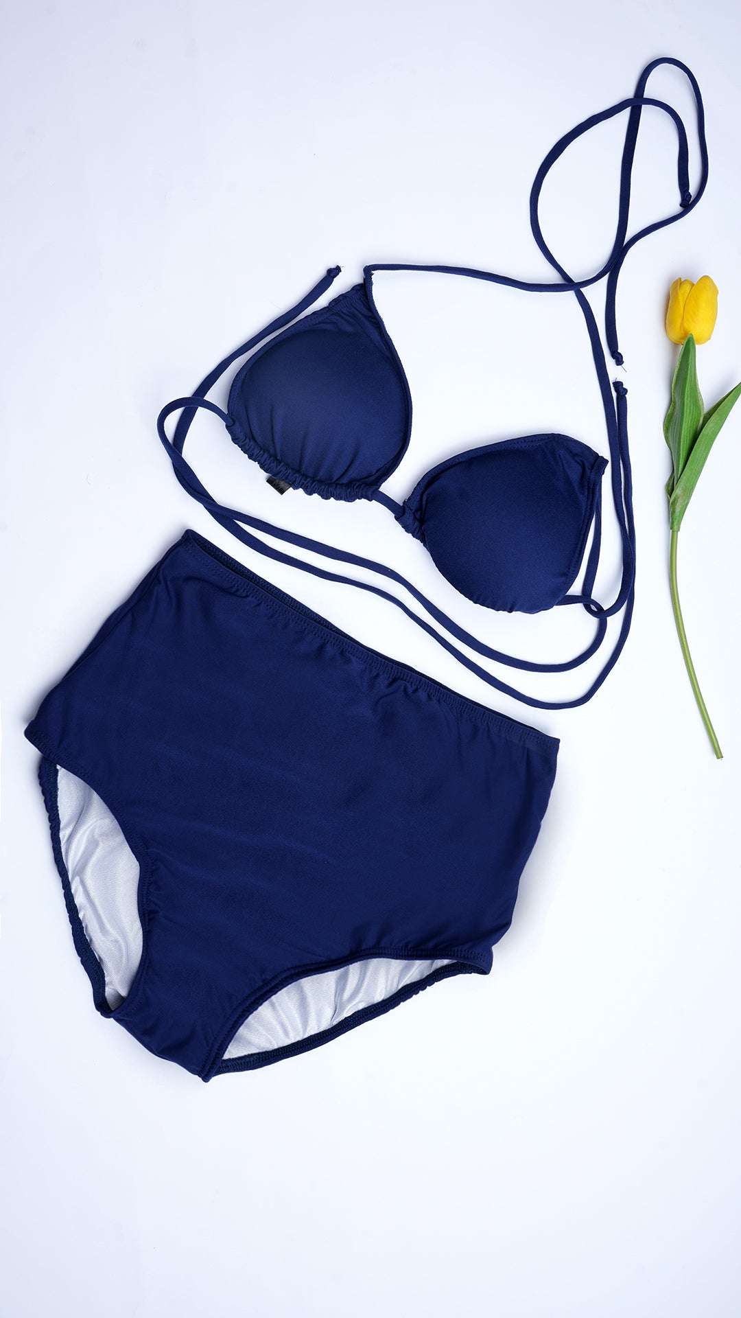 Logut Navy Blue Bikini padded Top & Full coverage Bikini Bottom