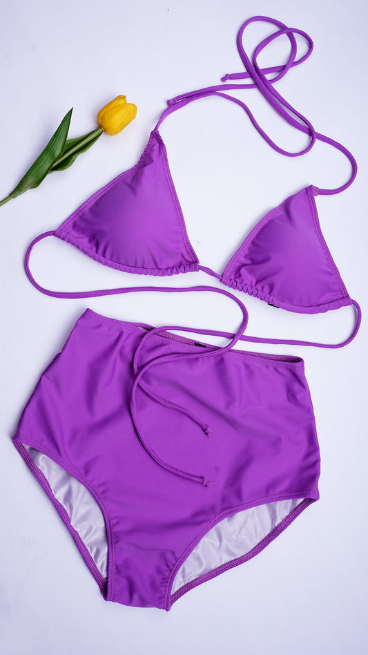 Logut Purple Bikini Padded Top & Full Coverage Bikini Bottom